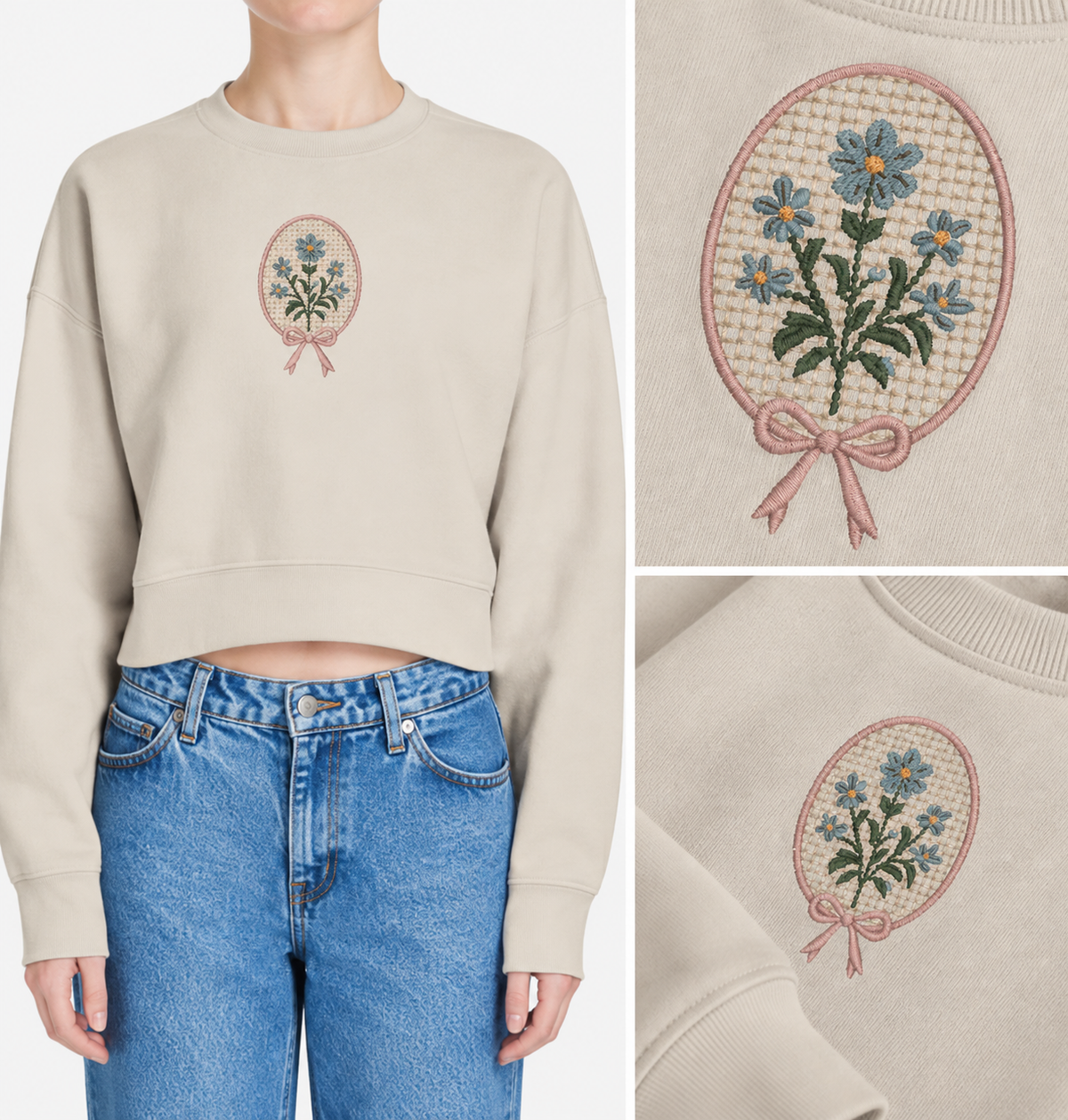 Cross-Stitch Bouqet Embroidered Crewneck Sweatshirt | Devony