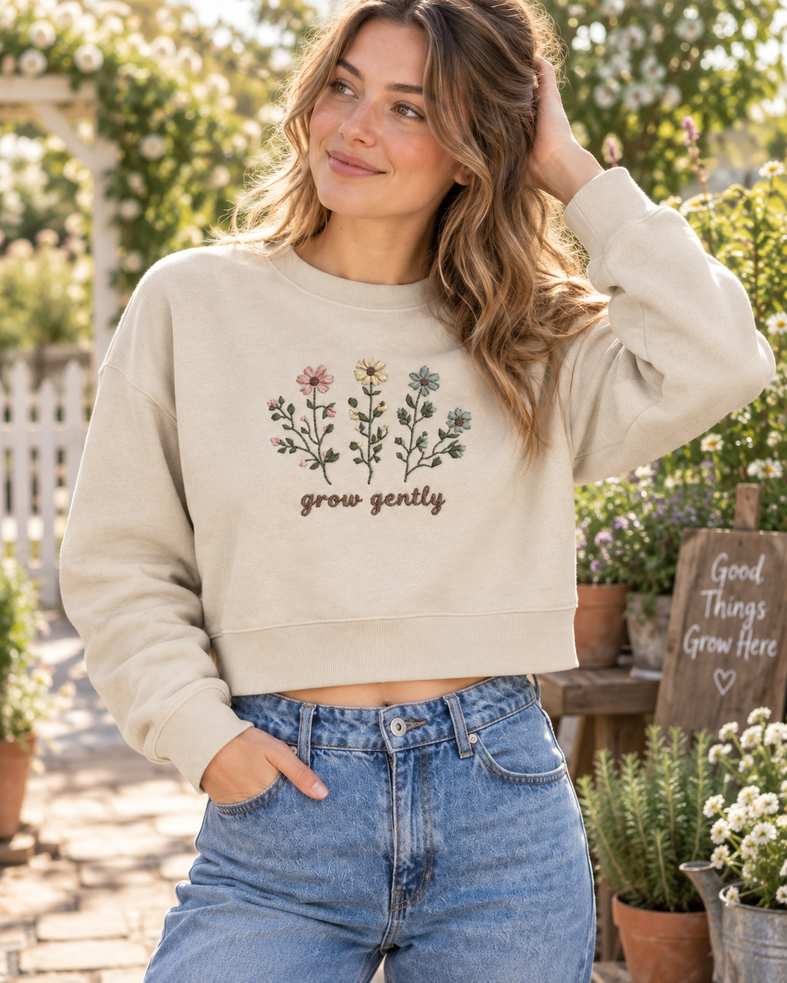 Grow Gently Embroidered Crewneck Sweatshirt | Devony